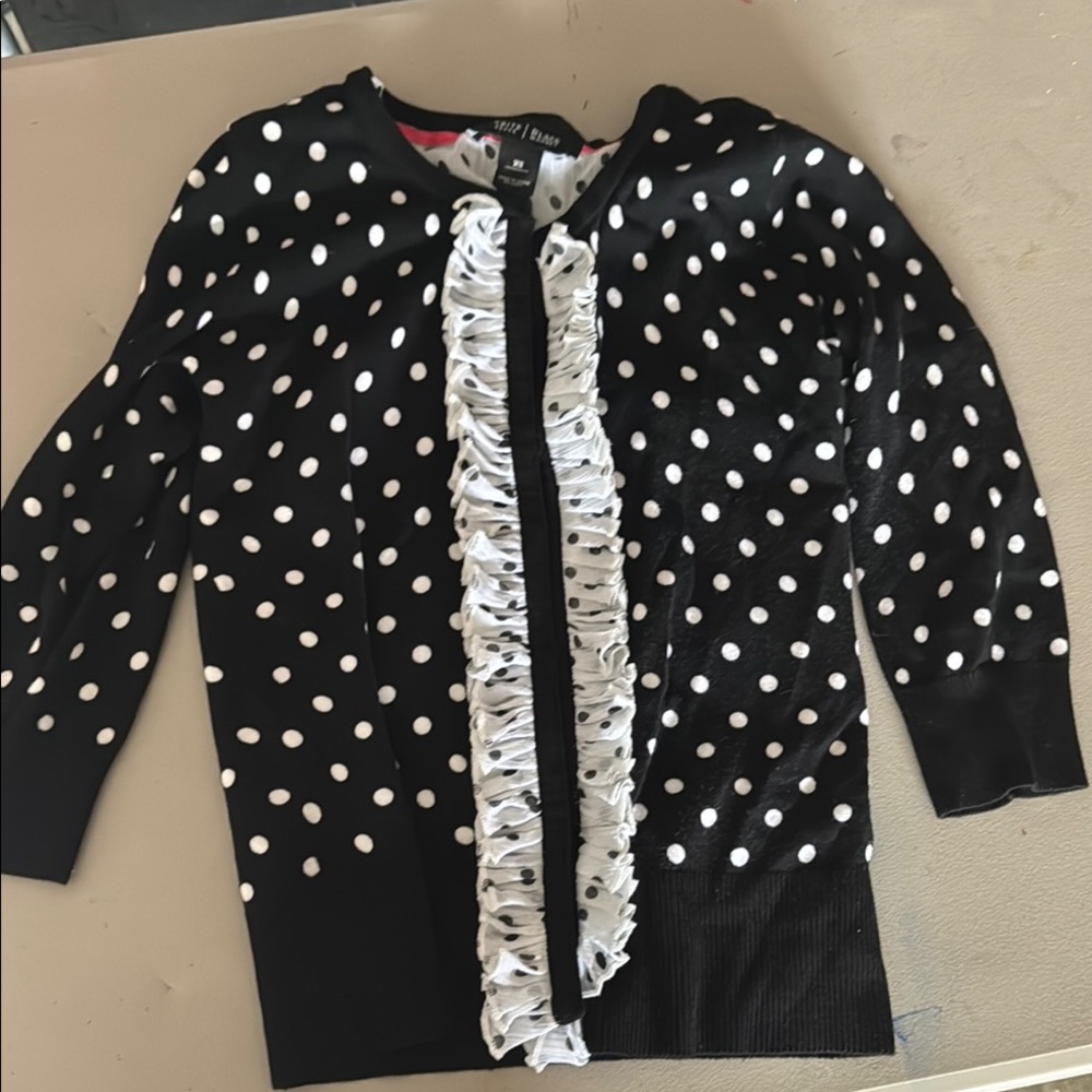 White House Black Market Black and White Ruffle Cardigan